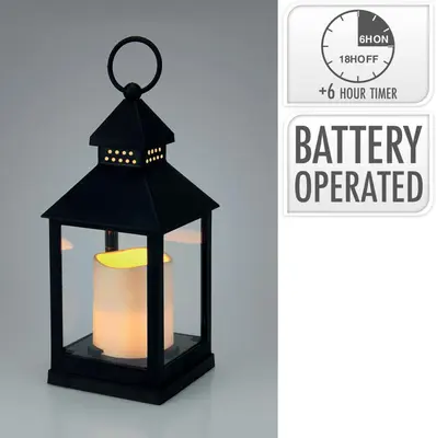 LED lantaarn met kaarsje zwart 10,5 x 23cm - afbeelding 5