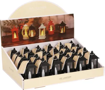LED Lantaarn met kaarsje zwart 4 x 9cm - afbeelding 1