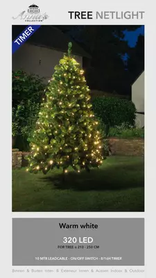 LED netverlichting voor 210-250 cm kerstboom 320 lampjes warmwit - afbeelding 1