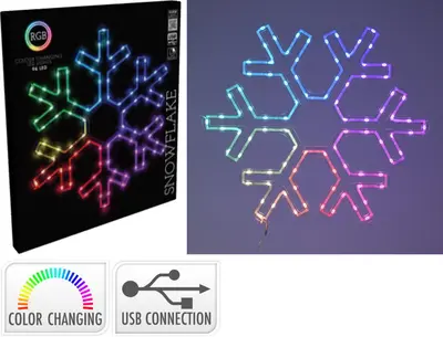 LED sneeuwvlok met 96 RGB-lampjes 50 x 43cm - afbeelding 4