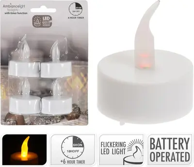 LED theelicht Ambiance Light set 4st met timer Ø 3,5cm wit - afbeelding 3