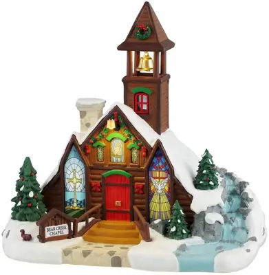 Lemax bear creek chapel verlicht kersthuisje Vail Village 2024 - afbeelding 1