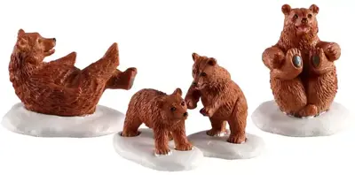 Lemax bear family snow day s/4 kerstdorp figuur type 3 Vail Village 2020 - afbeelding 1