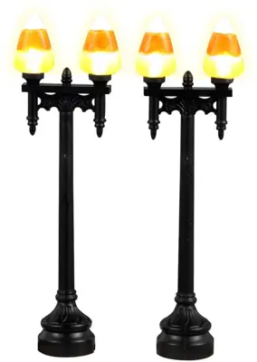 Lemax candy corn street light, set of 2, b/o (4.5v verlichte straatlantaarn Spooky Town 2023 - afbeelding 1