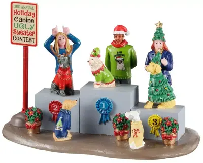 Lemax canine holiday sweater contest kerstdorp tafereel Caddington Village 2021 - afbeelding 1