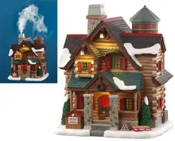 Lemax chestnut cabin kersthuisje Vail Village met rokende schoorsteen 2020 - afbeelding 2