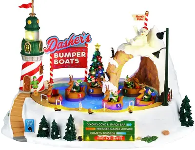 Lemax dasher's bumper boats bewegende attractie Santa's Wonderland 2026 - afbeelding 1