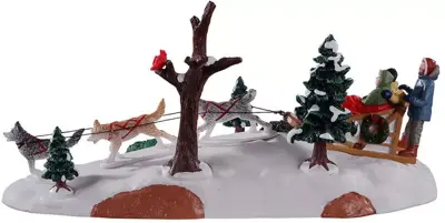 Lemax dog sledding afternoon kerstdorp tafereel Vail Village 2021 - afbeelding 2