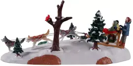 Lemax dog sledding afternoon kerstdorp tafereel Vail Village 2021 - afbeelding 2