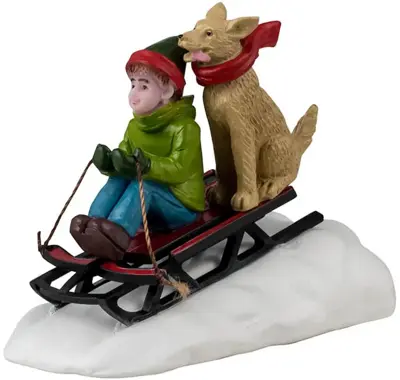Lemax doggone downhill sledding kerstdorp figuur type 2 Caddington Village 2024 - afbeelding 1