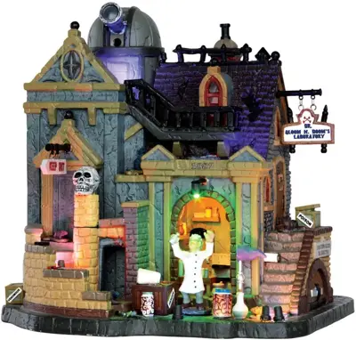 Lemax dr. gloom n. doom's laboratory verlicht huisje Spooky Town 2013 - afbeelding 1