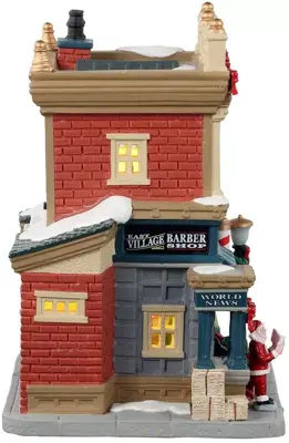 Lemax east village barber shop verlicht kersthuisje Caddington Village 2021 - afbeelding 2