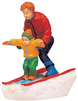 Lemax father & son skiing kerstdorp figuur type 2 Vail Village 1996 - afbeelding 1