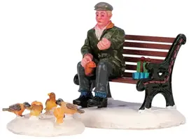 Lemax feeding pigeons s/2 kerstdorp figuur type 3 Caddington Village 2004 - afbeelding 1