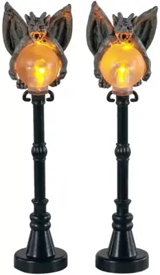 Lemax gargoyle lamp post s/2 verlichte straatlantaarn Spooky Town 2021 - afbeelding 1