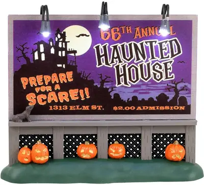 Lemax haunted house billboard verlichte accessoire Spooky Town 2023 - afbeelding 1