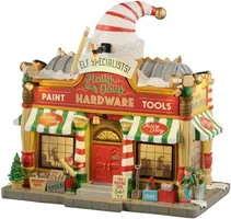 Lemax holly jolly hardware verlicht kersthuisje Santa's Wonderland 2025 - afbeelding 2
