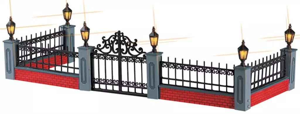 Lemax lighted wrought iron fence s/5 verlichte kerstdorp accessoire 2005 - afbeelding 1