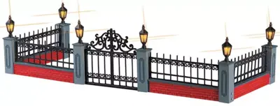 Lemax lighted wrought iron fence s/5 verlichte kerstdorp accessoire 2005 - afbeelding 1