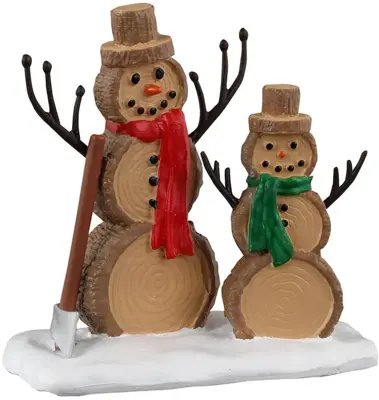 Lemax log snowmen kerstdorp accessoire Vail Village 2023 - afbeelding 1