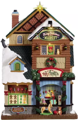 Lemax merry christmas market verlichte facade 2019 - afbeelding 1
