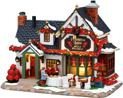 Lemax poinsettia lane bed & breakfast verlicht kersthuisje Caddington Village 2026 - afbeelding 1