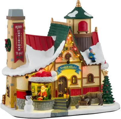Lemax santa's chalet kersthuisje Santa's Wonderland met rokende schoorsteen 2022 - afbeelding 1