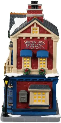 Lemax simpson & sons opticians verlicht kersthuisje Caddington Village 2023 - afbeelding 3