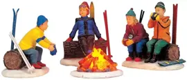Lemax skiers' camp fire s/4 verlichte kerstdorp accessoire 2000 - afbeelding 1