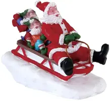 Lemax sledding with santa kerstdorp figuur type 4 Santa's Wonderland 2018 - afbeelding 1
