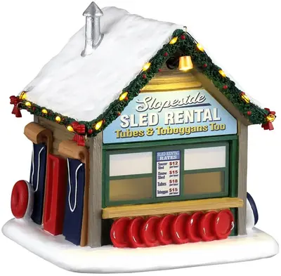 Lemax slopeside sled rental verlicht kersthuisje Vail Village 2026 - afbeelding 1