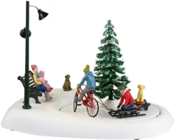 Lemax snowbiking with dad bewegend kerstdorp tafereel Vail Village 2023 - afbeelding 1