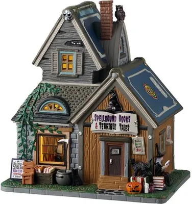 Lemax spellbound books & terrible tales verlicht huisje Spooky Town 2025 - afbeelding 1