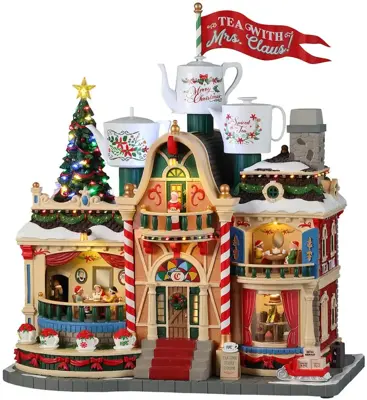 Lemax tea with mrs. claus kersthuisje Santa's Wonderland met rokende schoorsteen 2023 - afbeelding 1