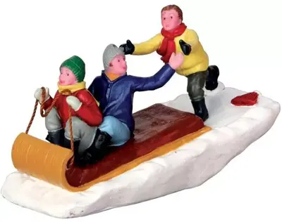 Lemax toboggan trouble kerstdorp figuur type 4 Vail Village 2014 - afbeelding 1