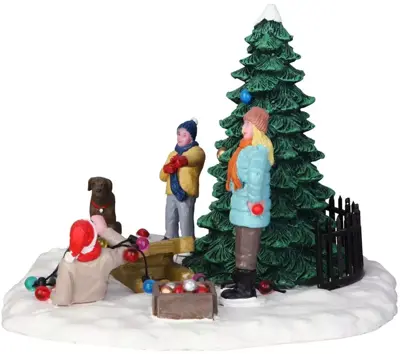Lemax tree trimming trouble kerstdorp tafereel Vail Village 2015 - afbeelding 2