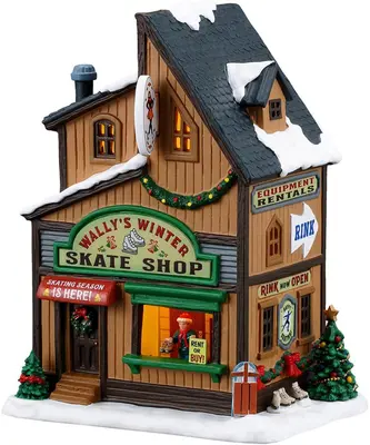Lemax wally's winter skate shop verlicht kersthuisje Vail Village 2026 - afbeelding 1