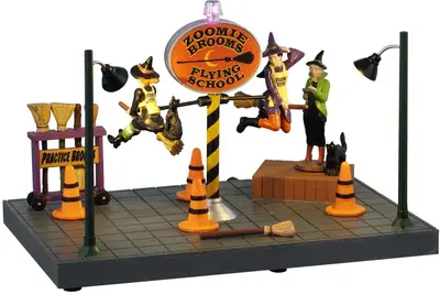 Lemax zoomie brooms flying school bewegend tafereel Spooky Town 2026 - afbeelding 1