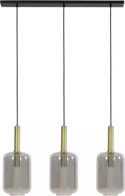 Light & Living hanglamp glas lekar drie-lichts smoke brons 100x22x32cm zwart - afbeelding 1