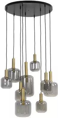 Light & Living hanglamp glas lekar negen-lichts smoke brons 83.5x79.5cm zwart - afbeelding 1