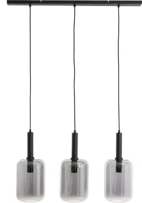 Light & Living hanglamp glas lekar smoke drie-lamps 100x22x32cm zwart, transparant - afbeelding 1