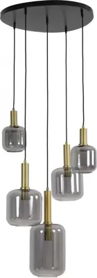 Light & Living hanglamp glas lekar smoke vijf-lamps 66x80cm zwart, transparant - afbeelding 1