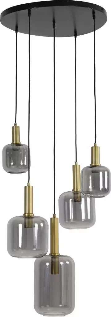 Light & Living hanglamp glas lekar vijf-lichts smoke brons 66x80cm zwart - afbeelding 1