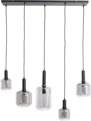 Light & Living hanglamp glas lekar vijf-lichts smoke zwart 110x22x32cm zwart - afbeelding 1