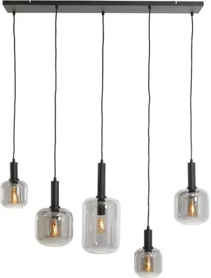 Light & Living hanglamp glas lekar vijf-lichts smoke zwart 110x22x32cm zwart - afbeelding 11