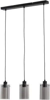 Light & Living hanglamp glas vancouver smoke 3-lamps 65x12x18.5cm zwart, transparant - afbeelding 2