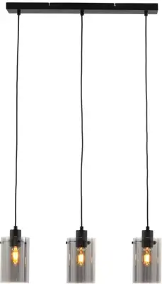 Light & Living hanglamp glas vancouver smoke 3-lamps 65x12x18.5cm zwart, transparant - afbeelding 1