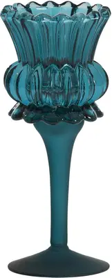 Light & Living theelichthouder glas flowi 8x19cm petrol - afbeelding 1