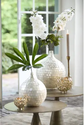 Light & Living vaas bamboe elorza 28x35cm wit - afbeelding 3