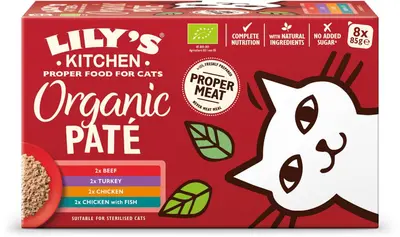 Lily's Kitchen Organic Paté Selectie met Kip-Kalkoen-Rund-Vis kattenvoer 8x85g - afbeelding 1